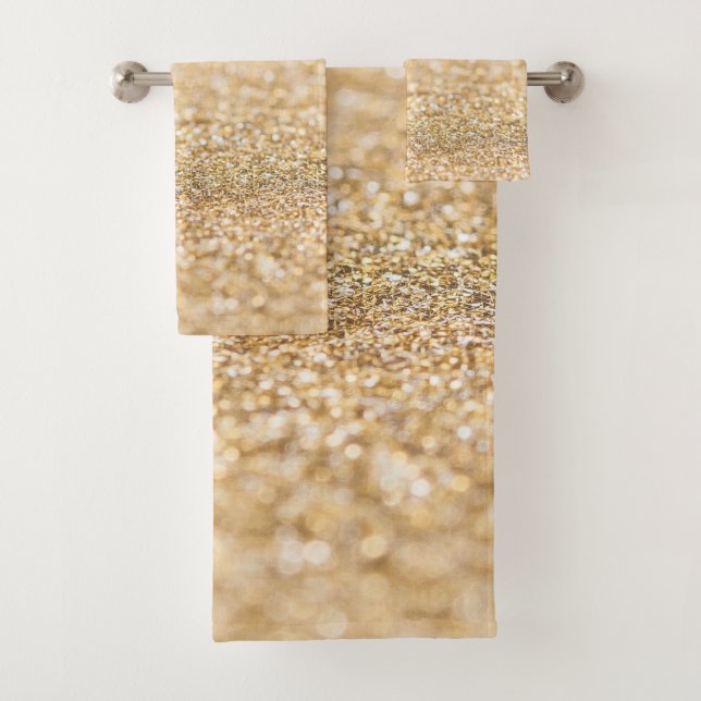 Champagne gold glitter sparkles bath towel set (Insitu)