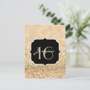 Champagne gold glitter sparkles Sweet 16 Postcard