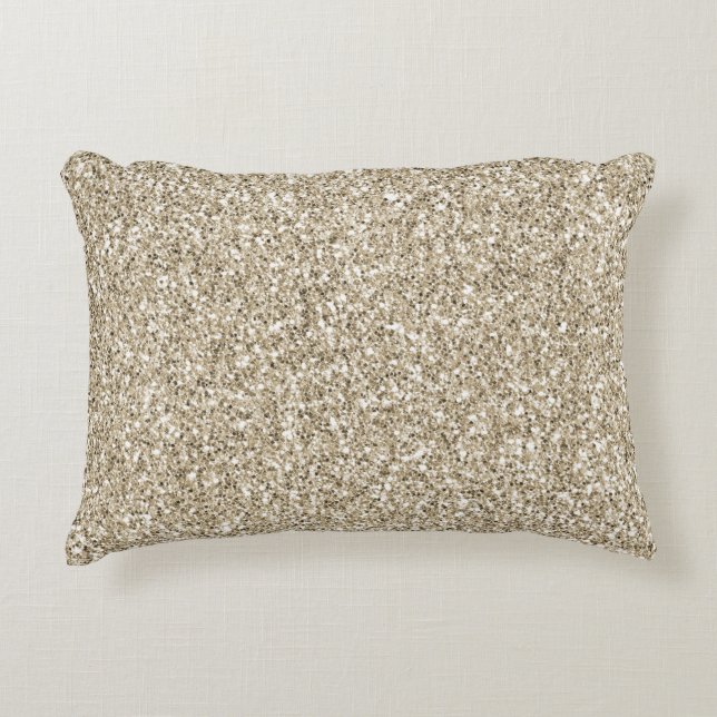 Champagne Gold Glitzy Glitter Accent Pillow (Front)