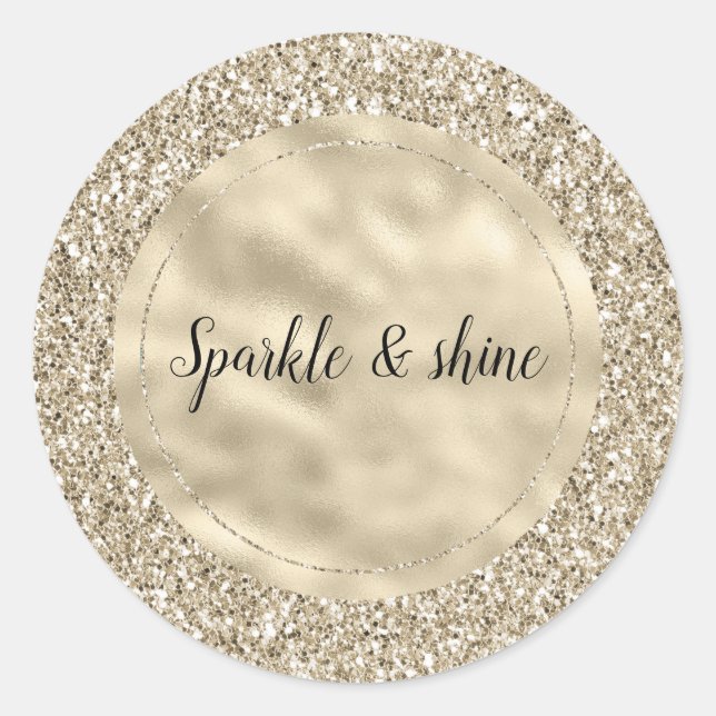 Champagne Gold Glitzy Glitter Classic Round Sticker (Front)