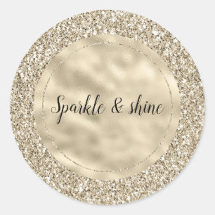 Champagne Gold Glitzy Glitter Classic Round Sticker