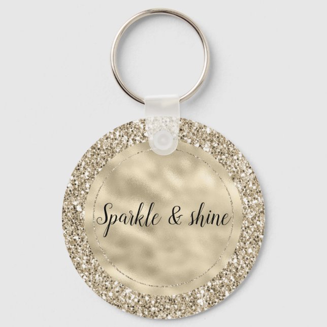 Champagne Gold Glitzy Glitter Keychain (Front)