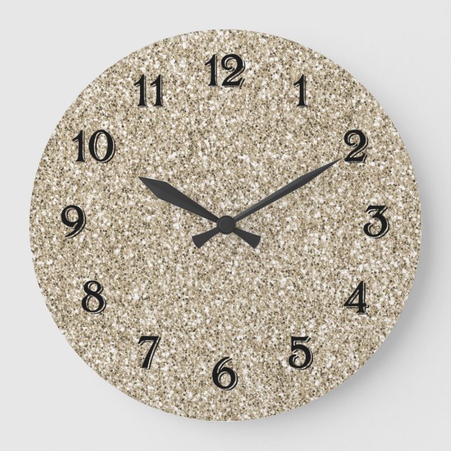 Champagne Gold Glitzy Glitter Large Clock (Front)