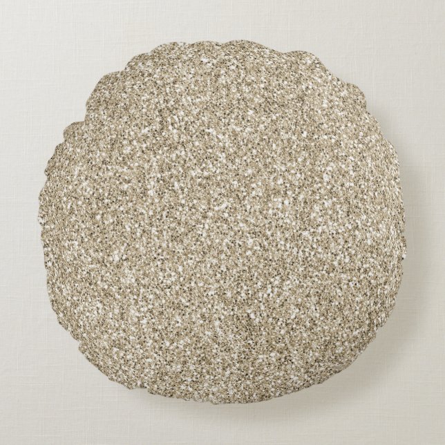 Champagne Gold Glitzy Glitter Round Pillow (Front)