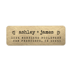Champagne Gold Heart Couple Return Address