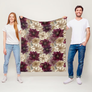 Champagne Gold Lace Snowflakes on Burgundy Fleece Blanket