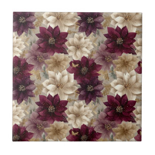 Champagne Gold Lace Snowflakes on Burgundy Tile