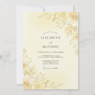 Champagne Gold Leafy Wedding Invitation