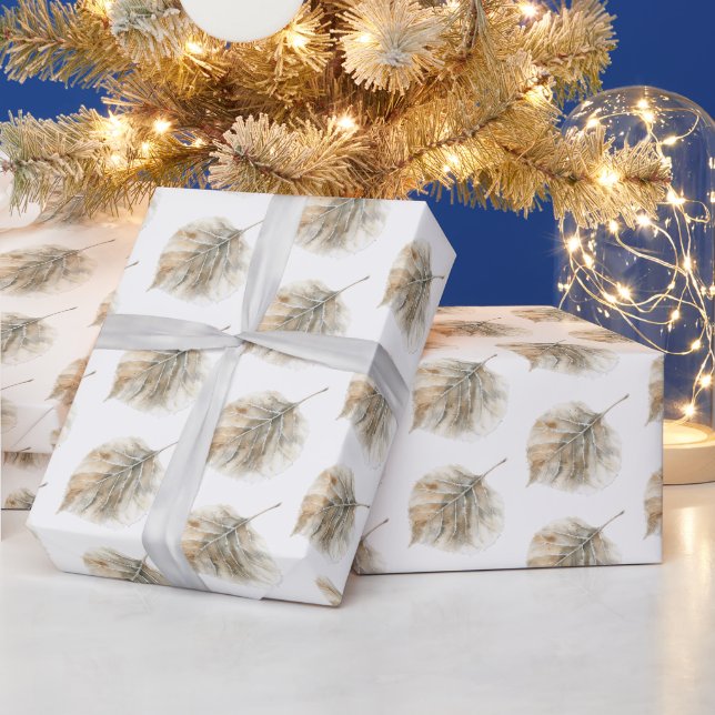 Champagne Gold Leaves Christmas Wrapping Paper (Holidays)