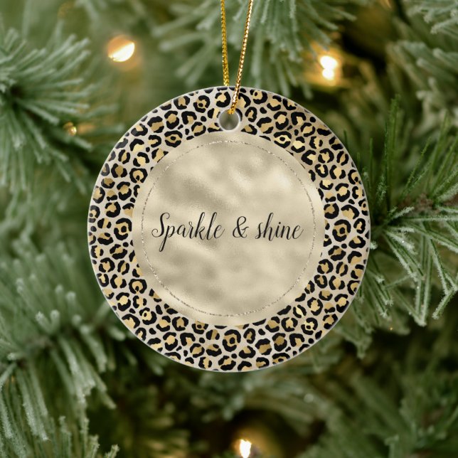 Champagne Gold Leopard Print Ceramic Ornament (Tree)
