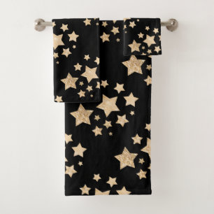 Champagne gold light faux glitter sparkles Stars Bath Towel Set