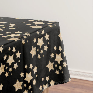 Champagne gold light faux glitter sparkles Stars Tablecloth