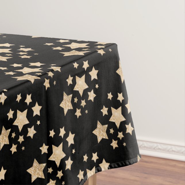 Champagne gold light faux glitter sparkles Stars Tablecloth (In Situ)