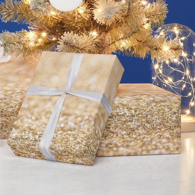 Champagne gold light faux glitter sparkles wrapping paper (Holidays)