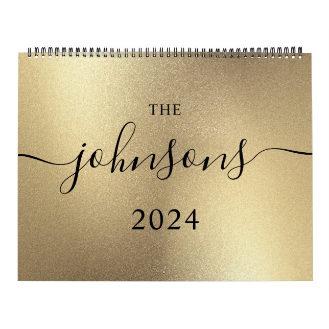 Champagne Gold Modern Script Name Photo Calendar (Cover)