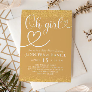 Champagne Gold Oh Girl Luxury Glitter Script Invitation