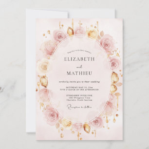Champagne Gold Peony Wedding Invitation