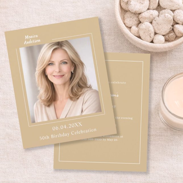 Champagne gold photo birthday invitation (Creator Uploaded)