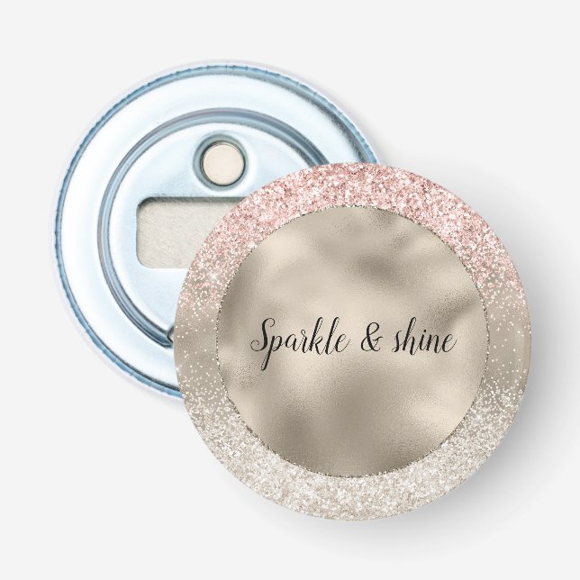 Champagne Gold Pink White Glitzy Glitter Bottle Opener (Front)