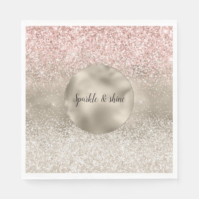 Champagne Gold Pink White Glitzy Glitter Napkin (Front)