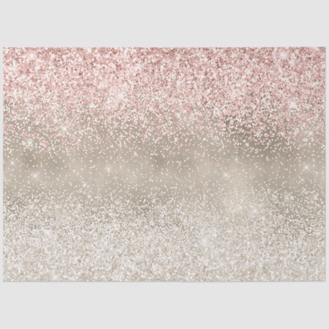 Champagne Gold Pink White Glitzy Glitter Tissue Paper (Front)