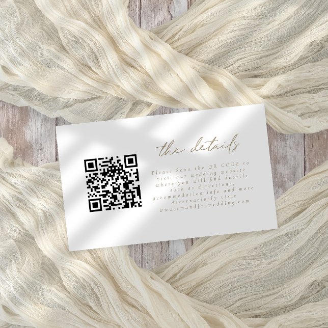 Champagne gold QR Code Script Wedding Details Enclosure Card (WEdding details enclosure with QR code to your website)