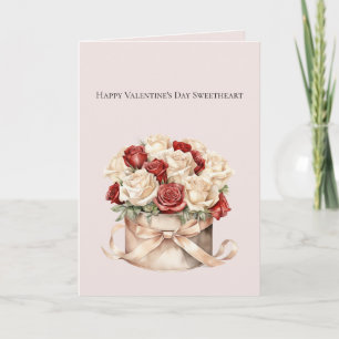 Champagne Gold Red Cream Roses Valentine's Day Card
