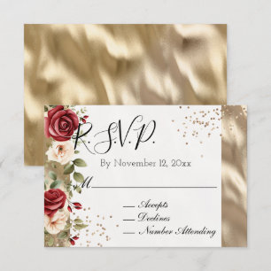 Champagne Gold Red Cream Roses Wedding Enclosure Card