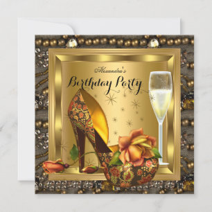 Champagne Gold Roses Heels Elegant Birthday Party Invitation