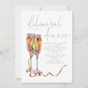 Champagne Gold Script Wedding Rehearsal Dinner  Invitation