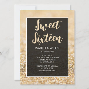 Champagne gold sparkles Sweet 16 elegant script Invitation