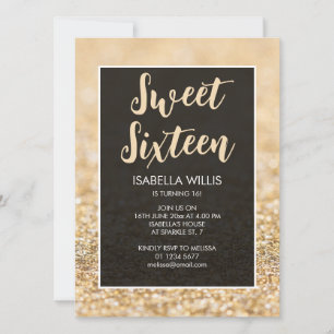 Champagne gold sparkles Sweet 16 elegant script Invitation