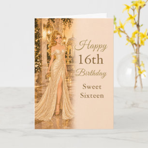 Champagne Gold Sweet Sixteen Birthday Card
