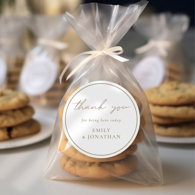 Champagne Gold Text Line Wedding Thank you Classic Round Sticker (Creator Uploaded)