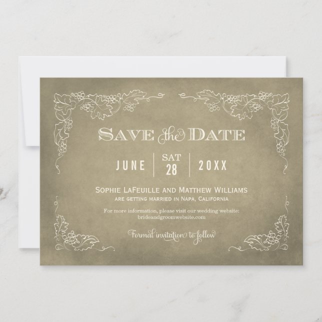 Champagne Gold Vintage Vineyard Rustic Wedding Save The Date (Front)