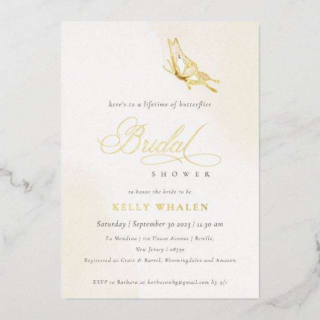 Champagne Gold Watercolor Butterfly Bridal Shower  (Front)