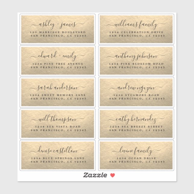 Champagne Gold Wedding Guest Address Labels (Sheet)