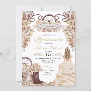 Champagne Gold Western Charro Quinceanera Invitation
