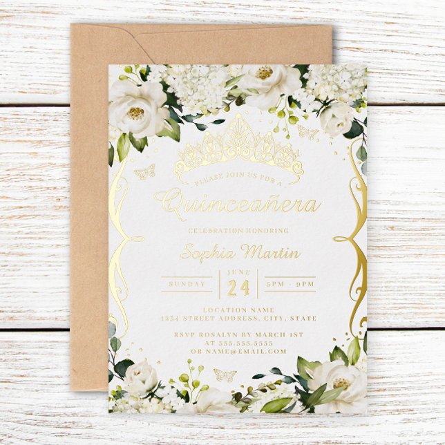 Champagne Gold White Floral Scroll Quinceanera  (Creator Uploaded)