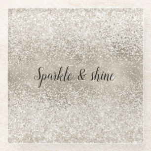 Champagne Gold White Glitzy Glitter Glass Coaster