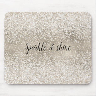 Champagne Gold White Glitzy Glitter Mouse Pad