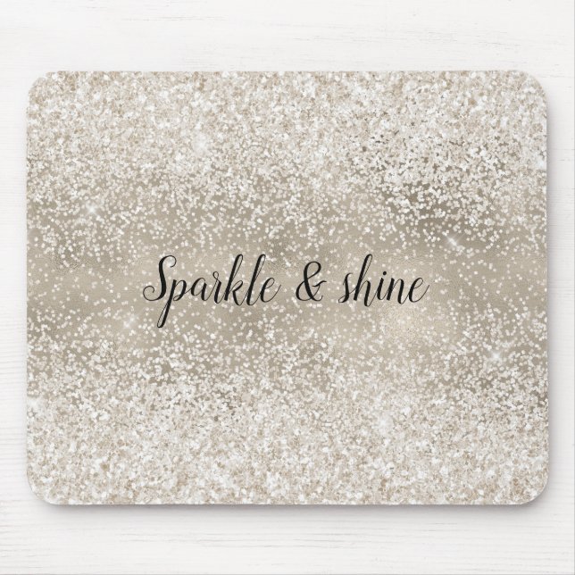 Champagne Gold White Glitzy Glitter Mouse Pad (Front)