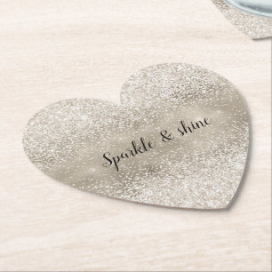 Champagne Gold White Glitzy Glitter Paper Coaster