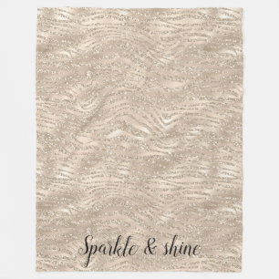 Champagne Gold White Glitzy Glitter Zebra Print Fleece Blanket