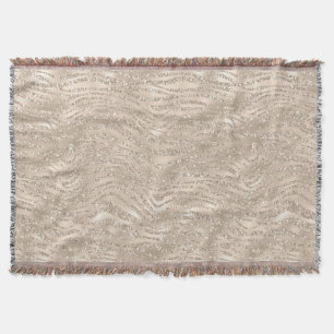 Champagne Gold White Glitzy Glitter Zebra Print Throw Blanket