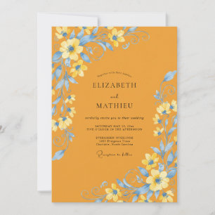 Champagne Golden Azure Wildflower Wedding Invitation