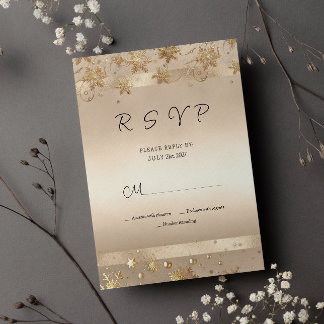 Champagne Golden Snowflakes Luxury RSVP Invitation (Champagne Golden Snowflakes Luxury RSVP)