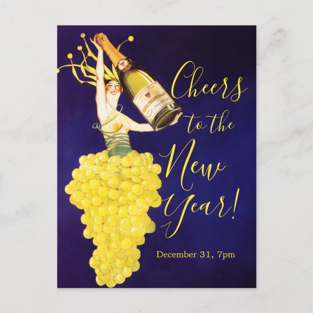 Champagne Grapes NYE Invitation Postcard (Front)