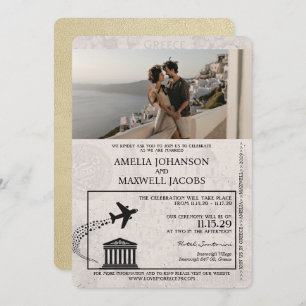 Champagne Greece Passport Wedding Invitation