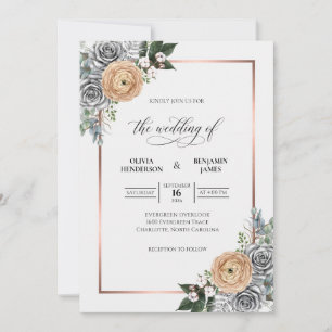 Champagne Grey Bouquet Eucalyptus Wedding Invitation